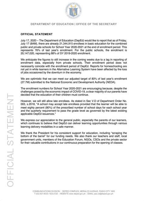 DepEd Tambayan - OFFICIAL STATEMENT (deped.gov.ph) July...