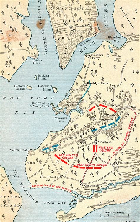 Early Map Of Long Island Showing Battle by Bettmann