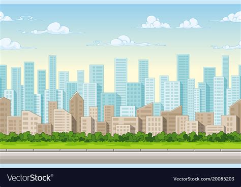 Seamless cartoon city background with separate Vector Image