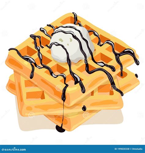 Vector Belgian Waffles with Chocolate Syrup and Ice Cream Stock Vector ...