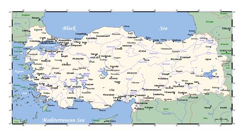 Detailed map of Turkey with major cities | Turkey | Asia | Mapsland ...