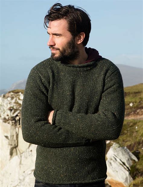 Aran Roll Neck Sweater - Fisherman Sweater | Fisherman sweater, Wool ...