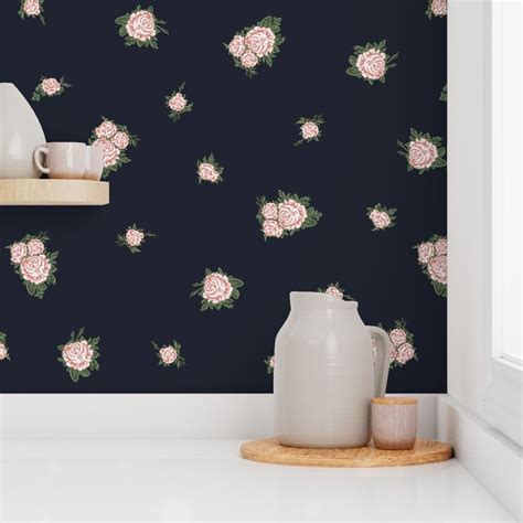 Scattered Victorian Pink Roses with Wallpaper | Spoonflower