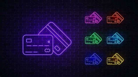 Neon bank card icon set. Payment methods sign. Vector illustration ...