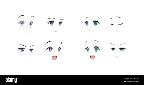 Anime manga expressions eyes set boy and girl. Japanese cartoon style ...