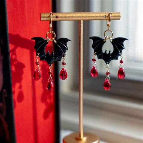 Bat Earrings Gothic Dangle Earrings Handmade Polymer Clay - Etsy