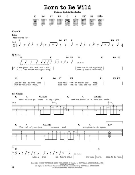 Born To Be Wild by Steppenwolf - Guitar Lead Sheet - Guitar Instructor