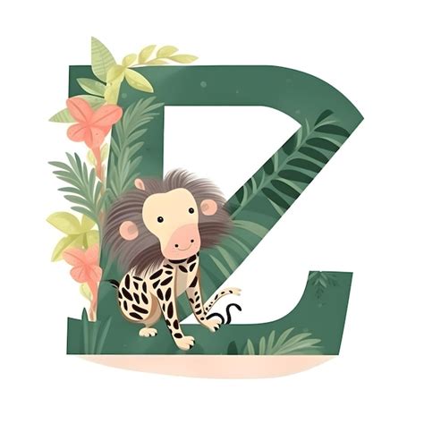 Premium AI Image | Cute letter E with jungle animals and leaves Vector ...