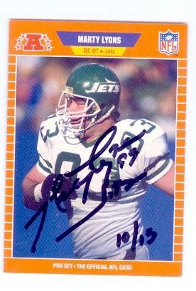 Marty Lyons autographed football card (New York Jets) 1989 Pro Set #301