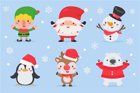 Collection of cute Christmas cartoon characters 1758708 Vector Art at ...