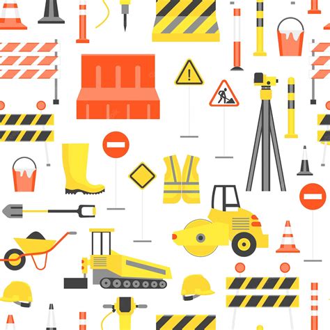 Premium Vector | Cartoon Road Construction Background Pattern on a ...