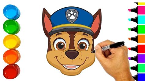 How to draw Chase from Paw Patrol cartoon / Drawing Chase face / Paw ...