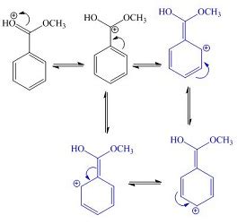 In acidic solution methyl benzoate is protonated as shown in the ...