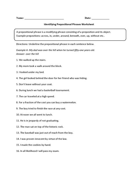 Easy Teacher Worksheets Identifying Prepositional Phrases - Preposition ...