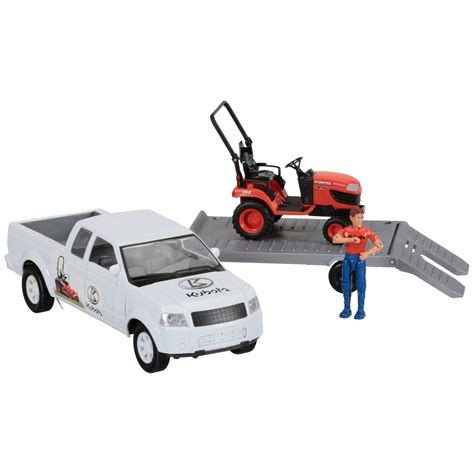 Kubota pickup truck with trailer & lawn tractor toy set 4 pc box ...