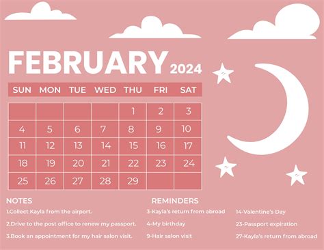 February 2024 Calendar Events - Dael Mickie