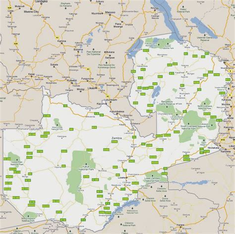 Detailed road map of Zambia with cities and national parks | Zambia ...