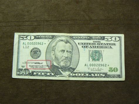 1996 $50 Dollar Bill, Error Note, Fifty Old U S Money Currency Low ...