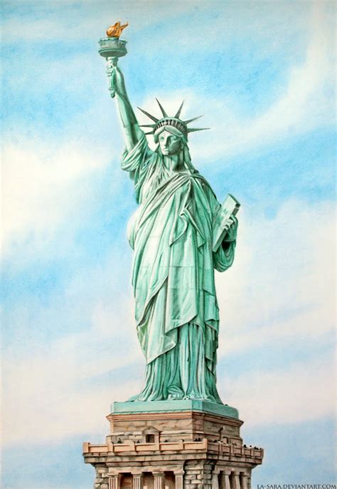 My drawing of Statue of liberty; 35x50 cm. Coloring pencils, shading ...