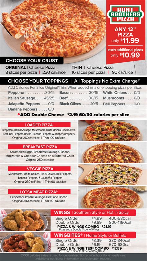 Hunt Brothers Pizza Menu - Pak A Sak | Amarillo and West Texas