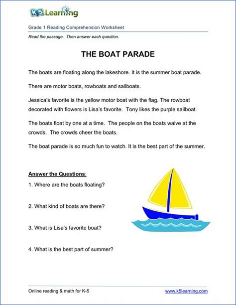 Free printable Reading Comprehension worksheets for grade 1 to ...