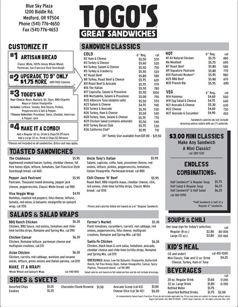 Togo's Medford Menu | Togo's Food! | Pinterest