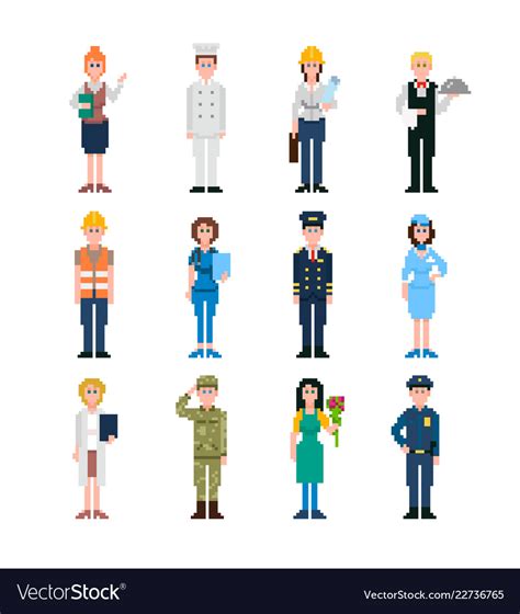 Pixel art characters set professions people Vector Image