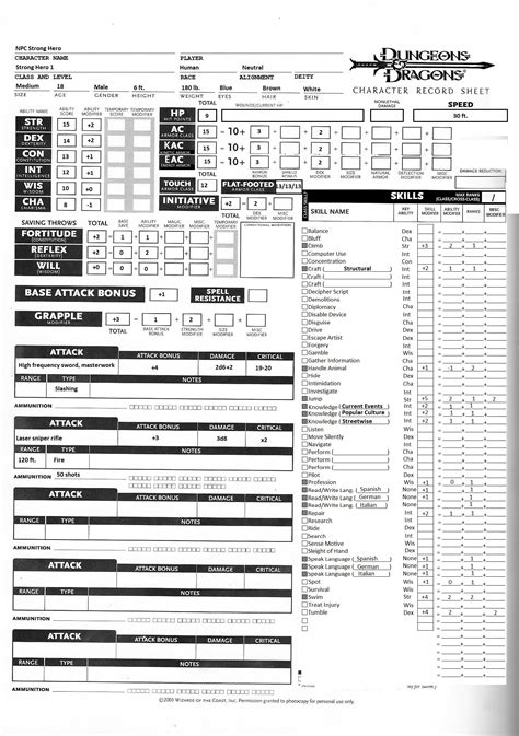 D20 Modern Fillable Character Sheet