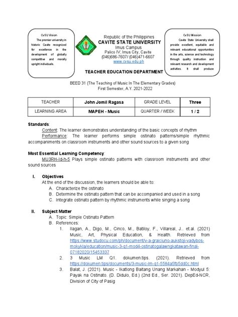 Grade 3 - Simple Ostinato Pattern | PDF | Rhythm | Songs