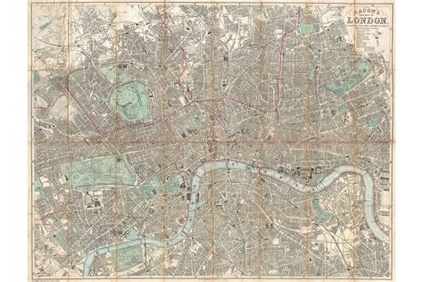 London, England; 1890 Bacon Map; Lovely First Quality Antique ...