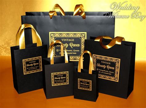 Black & Gold Custom Logo Gift Bags With Ribbon Handles - Etsy