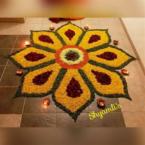 Flower rangoli for festival | Rangoli ideas, Simple flower rangoli ...