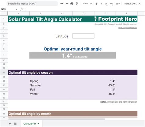 Solar Panel Tilt Angle Calculator - Footprint Hero