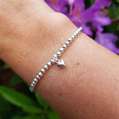 Tiny Sterling Silver stretch bracelet with tiny heart - Valentine's ...