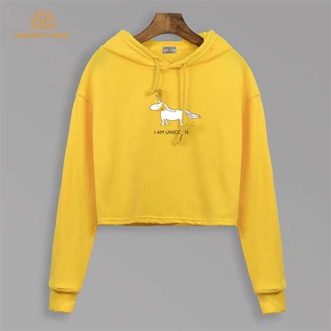 Animal Kawaii Yellow Hoodies Women 2018 Autumn Cropped Hoodie Harajuku ...