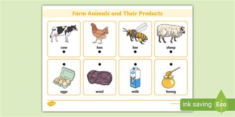 Farm Animals and Their Products Thread Matching Activity