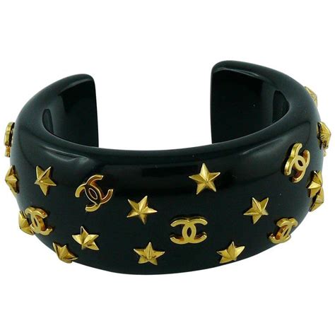 Chanel Vintage 1995 Iconic Star CC Black Resin Cuff Bracelet | Vintage ...