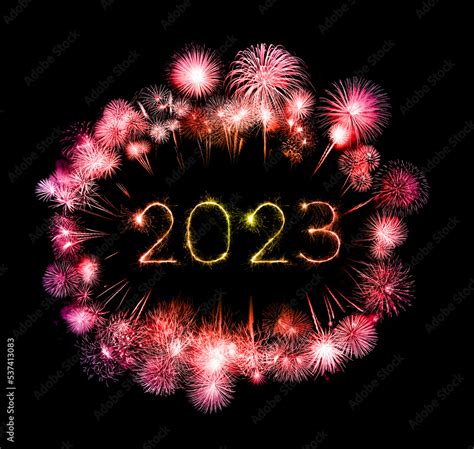 2023 happy new year fireworks celebration written sparkling at night ...