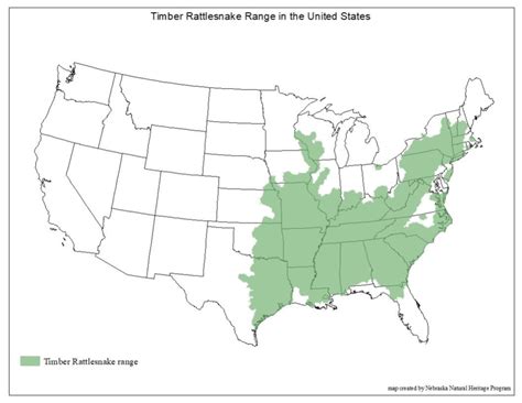 Map illustrating the distributional range of the timber rattlesnake ...