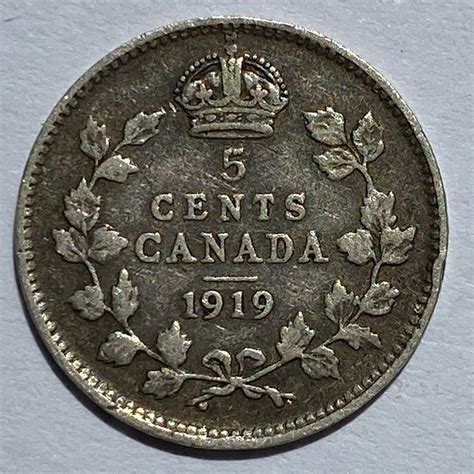 1919 Canada King George V Silver 5 Cents - M J Hughes Coins