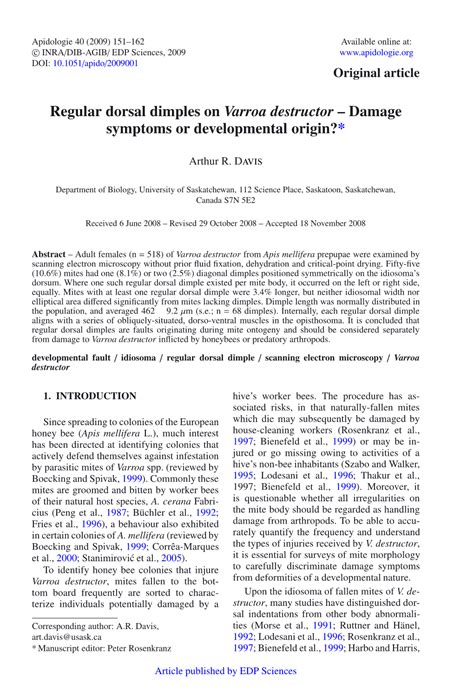 Regular Dorsal Dimples on Varroa Destructor -- Damage Symptoms Or - DocsLib