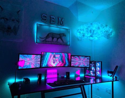 Triple monitor workspace ⚔️ Love how well the cyan pairs up woth ...