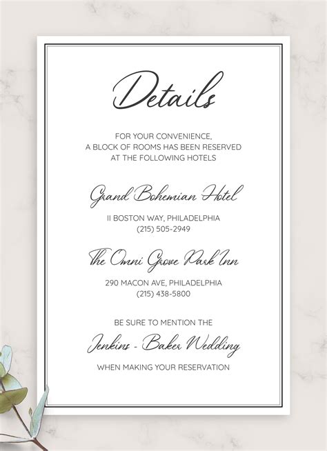 Download Printable Simple Elegant Wedding Details Card PDF