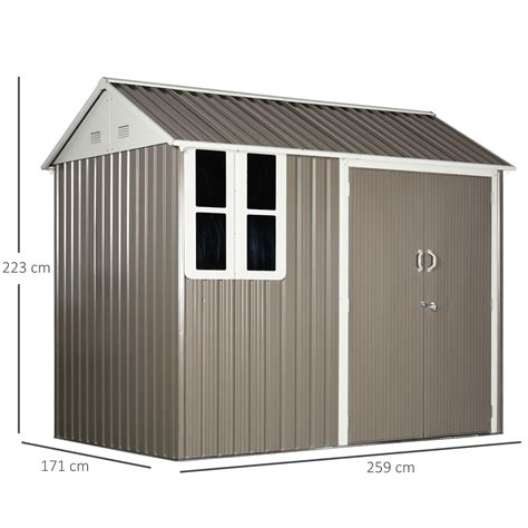 8x6 ft Corrugated Metal Garden Storage Shed w/ 2 Doors Window Sloped ...