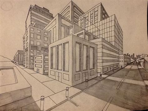 2-point perspective buildings | Gambar kota, Lukisan arsitektur, Gambar ...