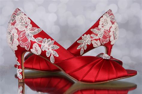 Red Wedding Shoes: Red Peep Toe Bridal Heels with an Ivory Lace Heel ...