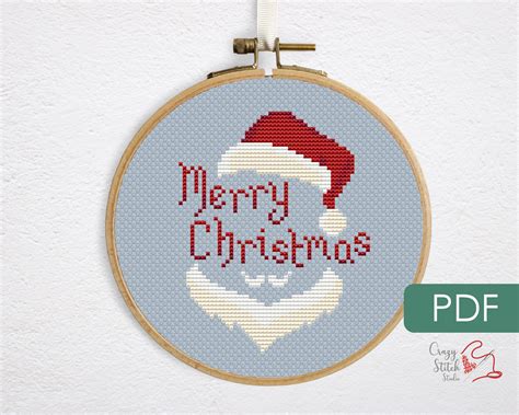 Merry Christmas cross stitch pattern PDF. Small easy Santa | Etsy