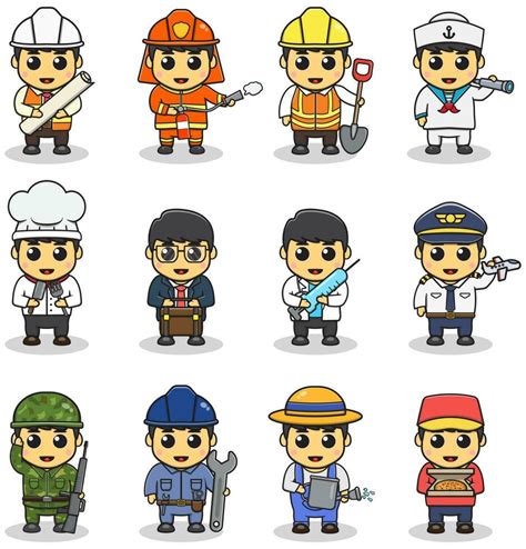 Cartoon kids in professional uniform. Vector set of different ...