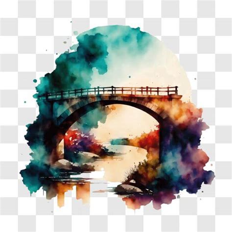 Download Colorful Watercolor Painting of an Old Bridge PNG Online ...