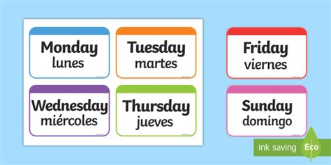 Days of the Week - Flashcards in Spanish and English